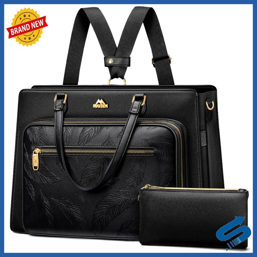 Convertible Laptop Tote Backpack with USB Ports Waterproof Leather 3-in-1 Design